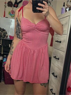 NEW Hollister Twist Bust Drop Waist Skirt Dress in Red Gingham